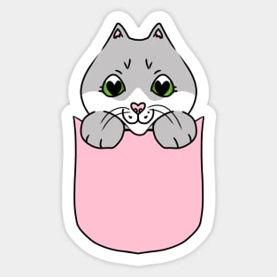 Cute Grey and White Cat in the Pocket Sticker